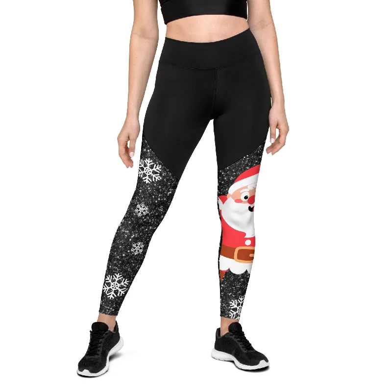 Sparkly Santa Print Compression Leggings