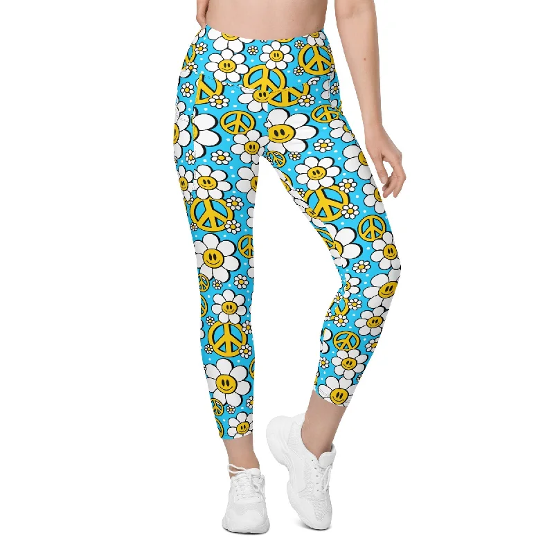 Hippie Flower Pattern Leggings With Pockets