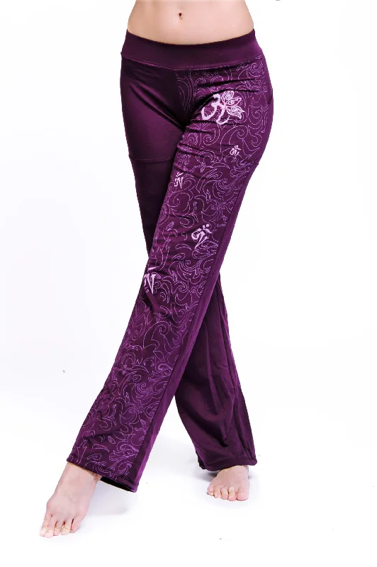 Women’s Om Organic Pants – Maori Print, Purple