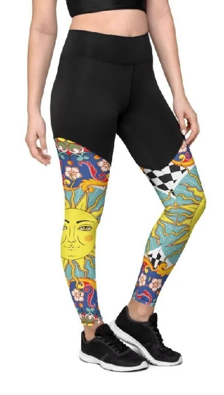 Psychedelic Sun Print Compression Leggings