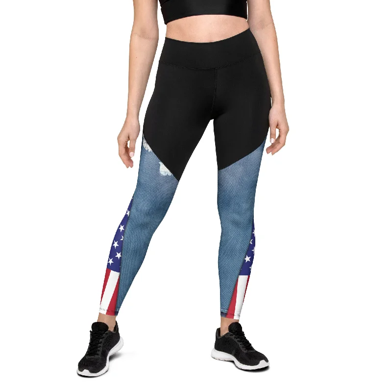 Patriotic Denim Print Compression Leggings