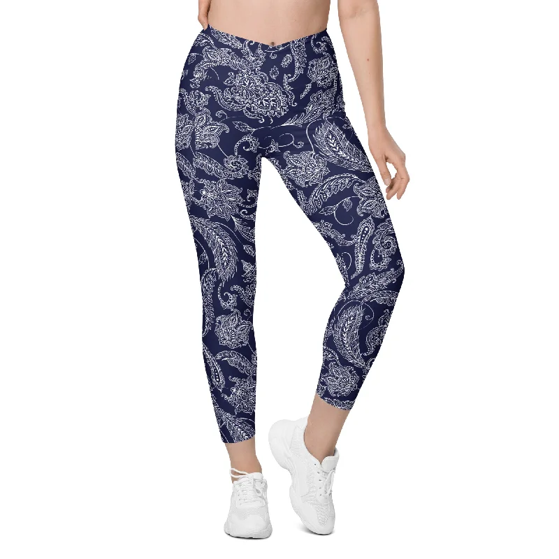 Paisley Floral Crossover Leggings With Pockets