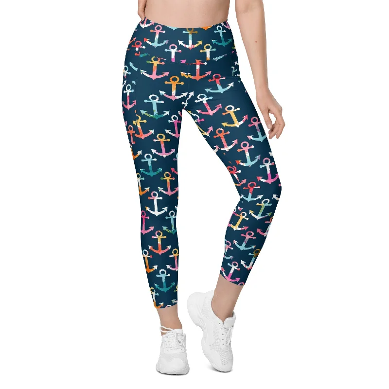 Colorful Anchor Leggings With Pockets