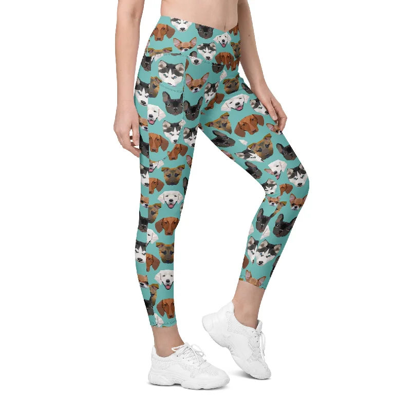 Pup Pattern Crossover Leggings With Pockets