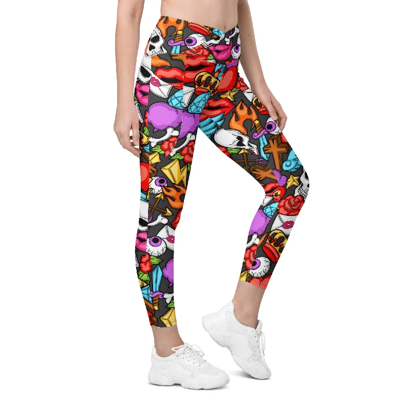 Skulls Crossover Leggings With Pockets