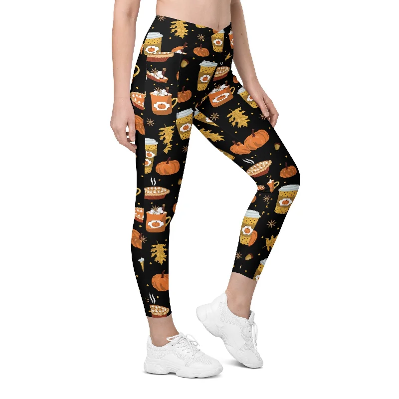 Pumpkin Season Crossover Leggings With Pockets