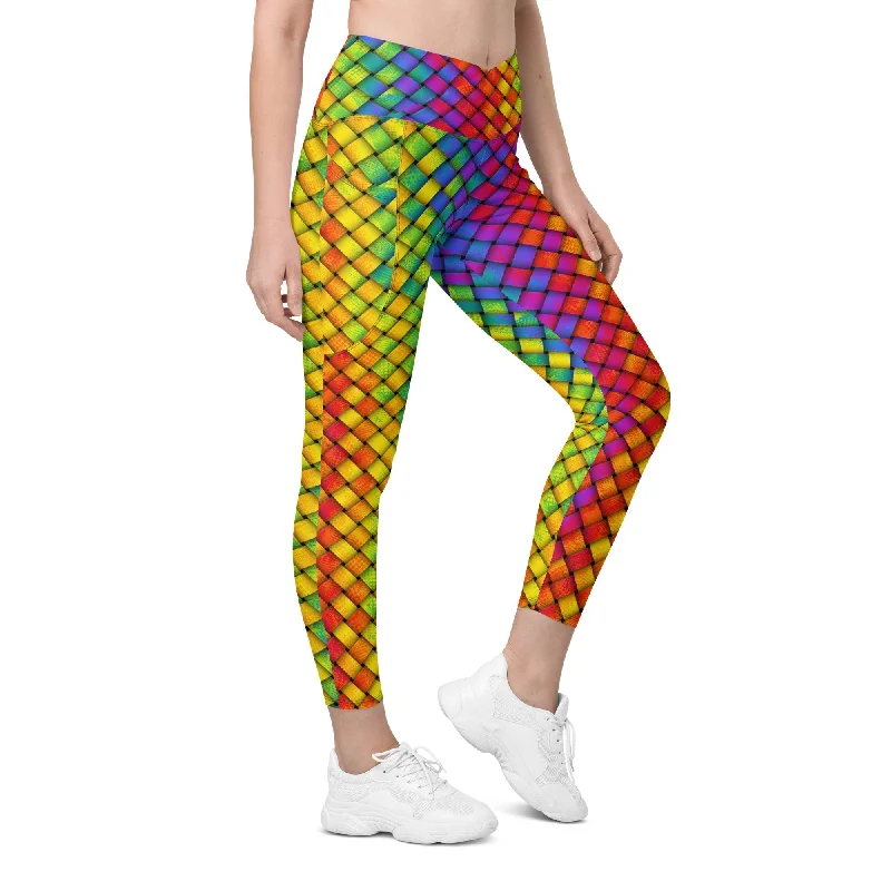 3D Rainbow Pattern Crossover Leggings With Pockets