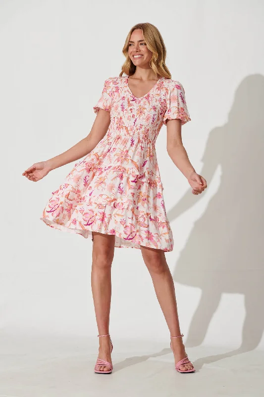 Unbeatable Prices Genevieve Dress In White With Pink Multi Floral
