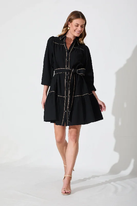 Super Sale Evelyn Shirt Dress In Black Cotton