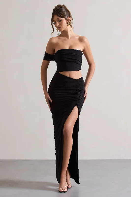 Today’s Deal Gilded | Black One-Sleeved Cut-Out Split Maxi Dress
