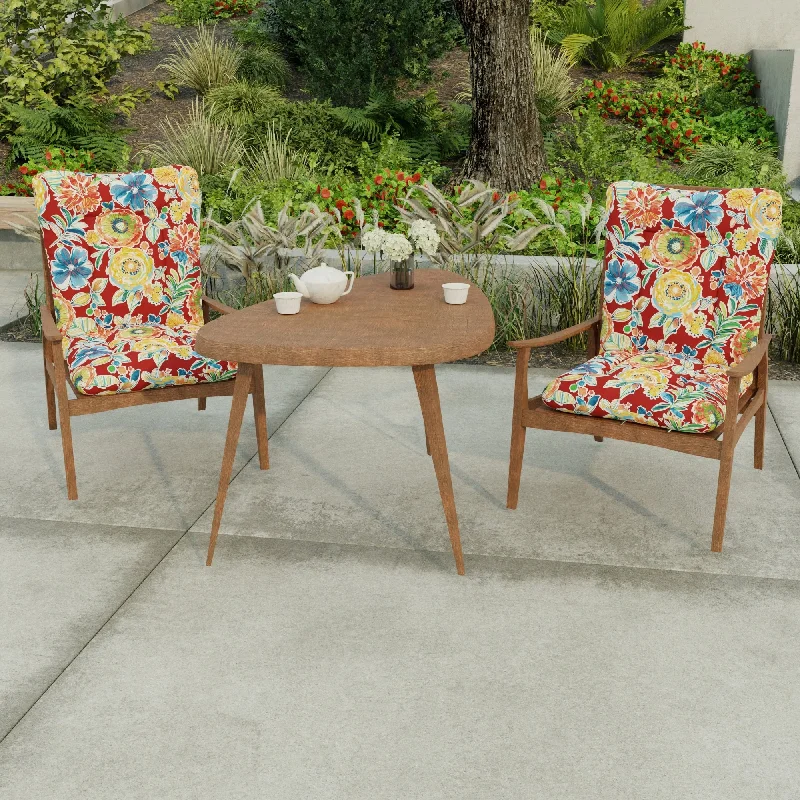 21" x 38" Red Floral Outdoor Chair Cushion with Ties and Loop - 38'' L x 21'' W x 3.5'' H