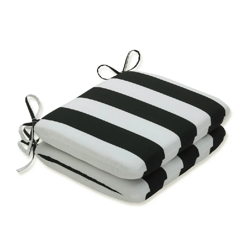 Cabana Stripe Black Rounded Corners Seat Cushion (Set of 2)