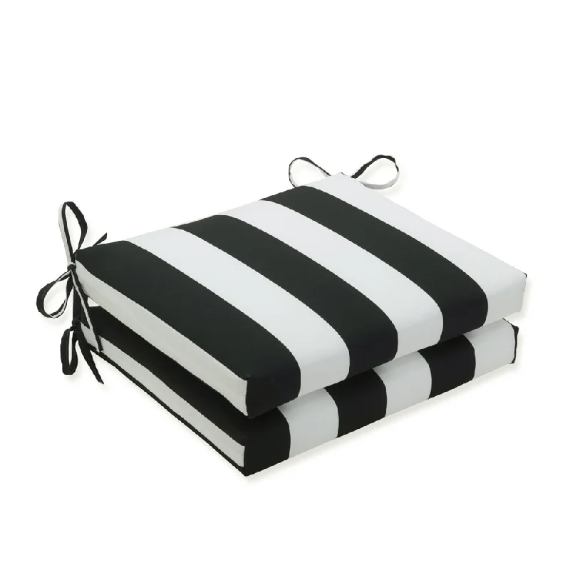 Cabana Stripe Black Squared Corners Seat Cushion (Set of 2)