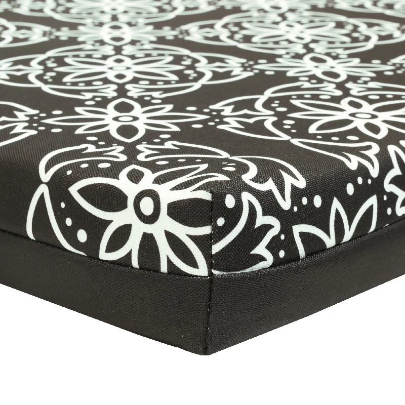 Ebony Outdoor Medallion Print Bench Seat Cushion 48 x 18 in Black - 48" x 18"