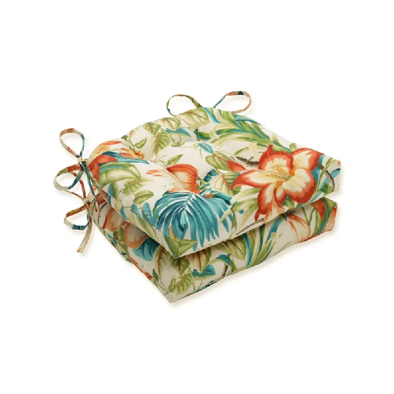 Pillow Perfect Outdoor / Indoor Botanical Glow Tiger Lily Blue Reversible Chair Pad (Set of 2)