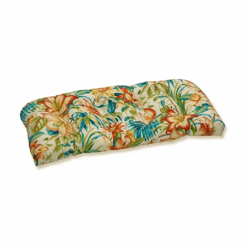 Pillow Perfect Outdoor / Indoor Botanical Glow Tiger Lily Blue Wicker Loveseat Cushion