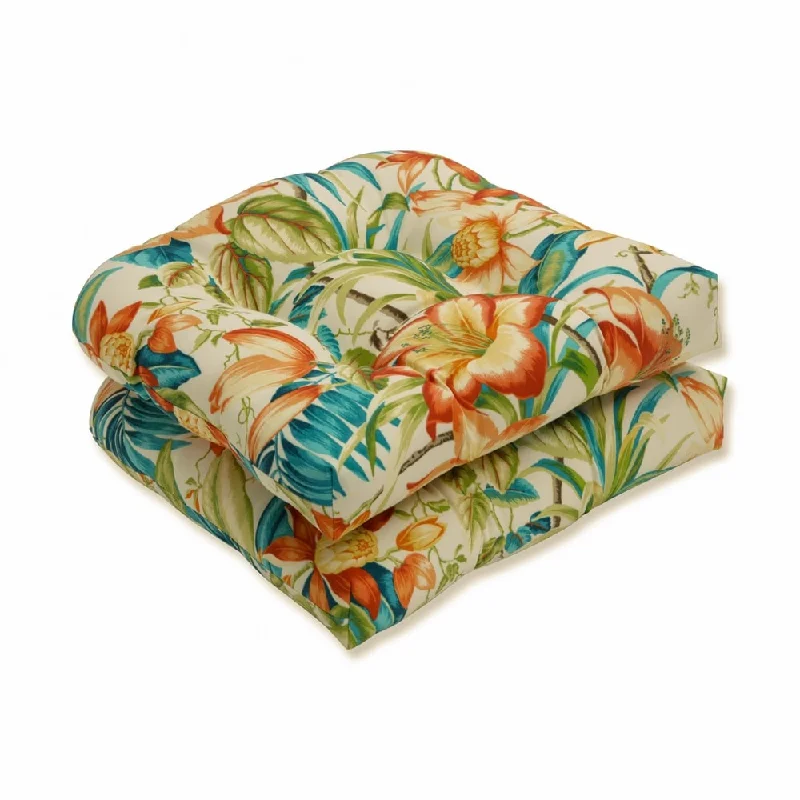 Pillow Perfect Outdoor / Indoor Botanical Glow Tiger Lily Blue Wicker Seat Cushion (Set of 2)