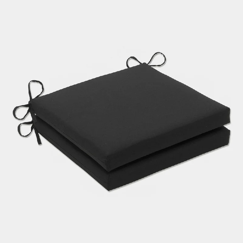 Pillow Perfect Outdoor/Indoor Fresco Black Squared Corners Seat Cushion 20x20x3 (Set of 2)