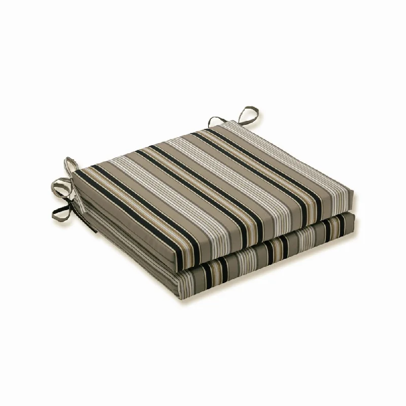 Pillow Perfect Outdoor/Indoor Getaway Stripe Onyx Squared Corners Seat Cushion 20x20x3 (Set of 2)