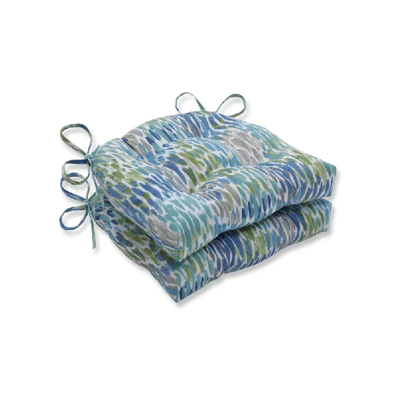 Pillow Perfect Outdoor / Indoor Make It Rain Cerulean Blue Reversible Chair Pad (Set of 2)