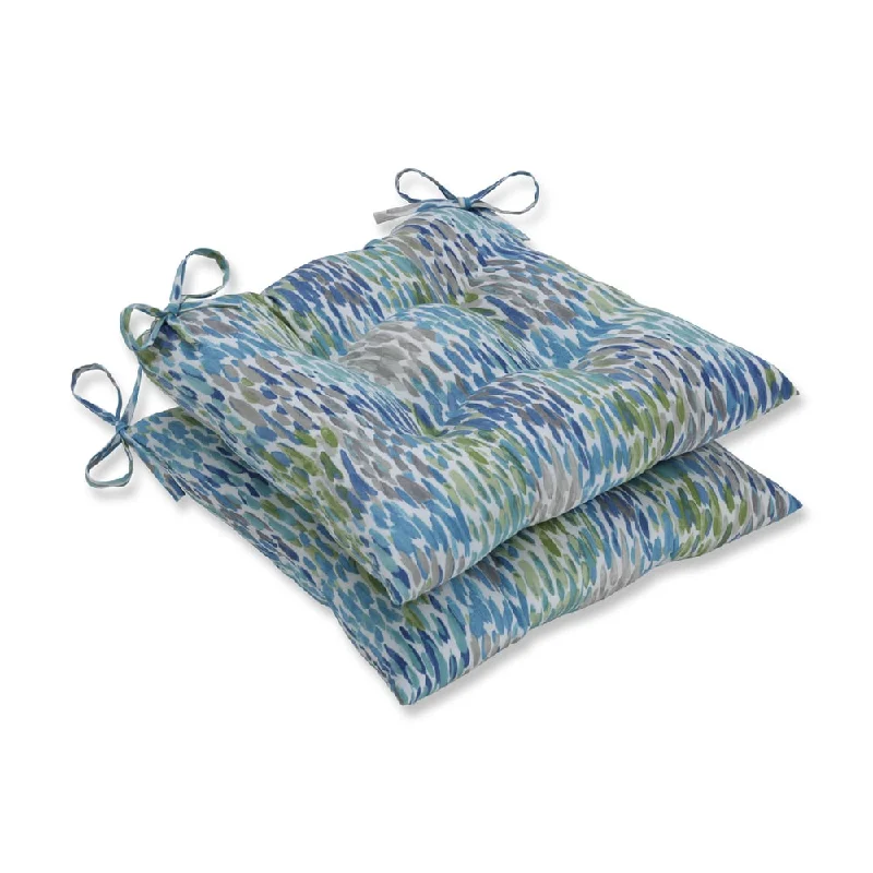 Pillow Perfect Outdoor / Indoor Make It Rain Cerulean Blue Wrought Iron Seat Cushion (Set of 2)