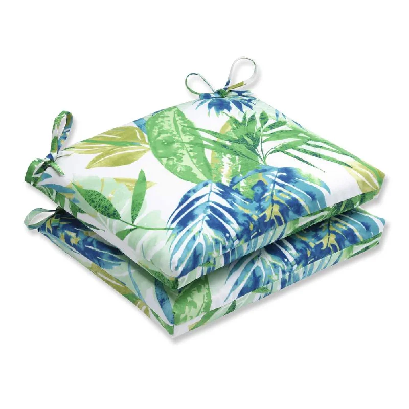 Pillow Perfect Outdoor/ Indoor Soleil Blue/Green Squared Corners Seat Cushion (Set of 2)