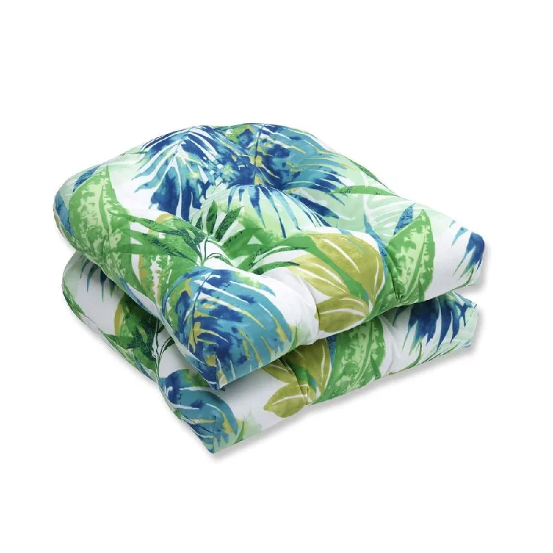 Pillow Perfect Outdoor/ Indoor Soleil Blue/Green Wicker Seat Cushion (Set of 2)