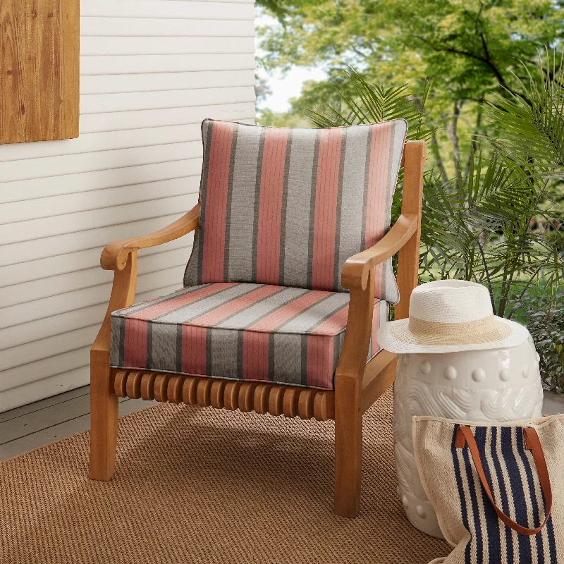 Pink Grey Striped Deep Corded Chair Pillow and Cushion Set by Havenside Home