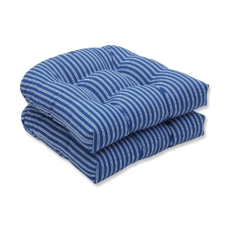 Resort Stripe Blue Wicker Seat Cushion (Set of 2)