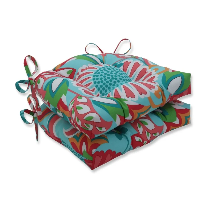 Sophia Turquoise/Coral Reversible Chair Pad (Set of 2)