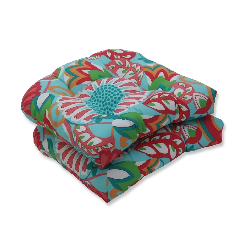 Sophia Turquoise/Coral Wicker Seat Cushion (Set of 2)