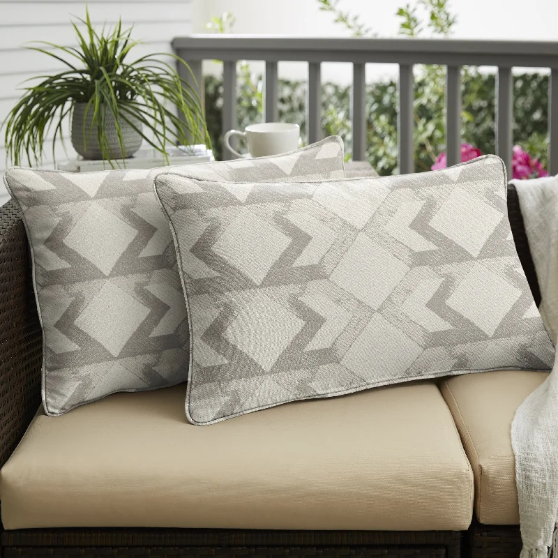 Sorra Home Outdura Saxon Linen Indoor/Outdoor Corded Lumbar Pillows (Set of 2)