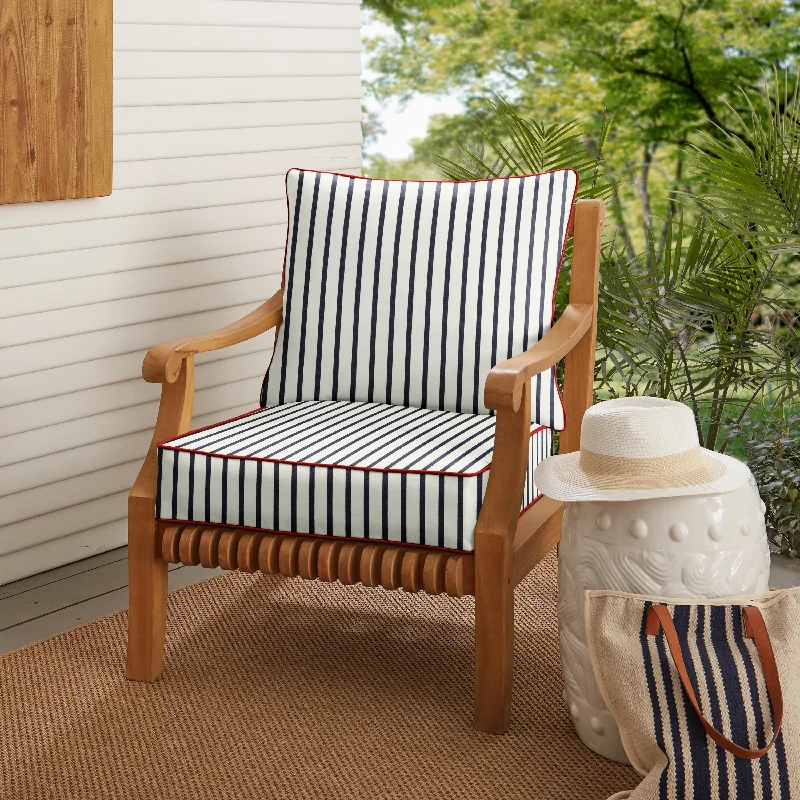 Sunbrella Lido Indigo Stripe Indoor/ Outdoor Pillow and Cushion Set