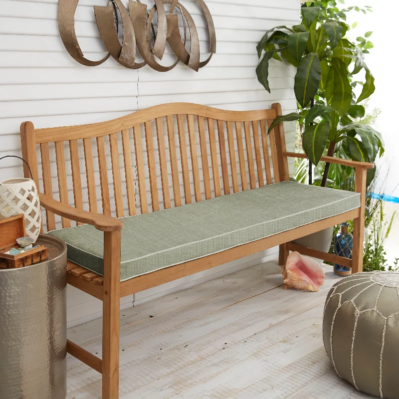 Sunbrella Light Green with Ivory Indoor/Outdoor Bench Cushion 55" to 60", Corded