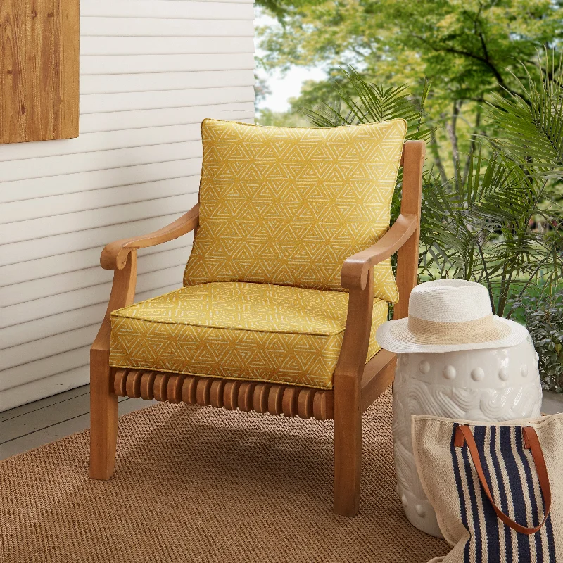 Yellow Triangles Deep Corded Chair Pillow and Cushion Set by Havenside Home