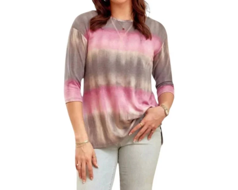 3/4 Sleeve Tunic Top In Multi-Colored