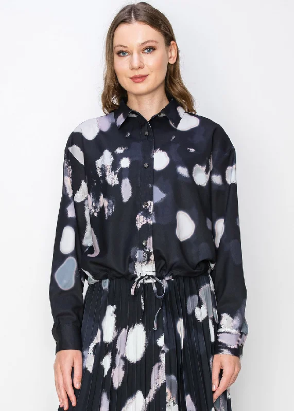 Abstract Print Drawstring Blouse