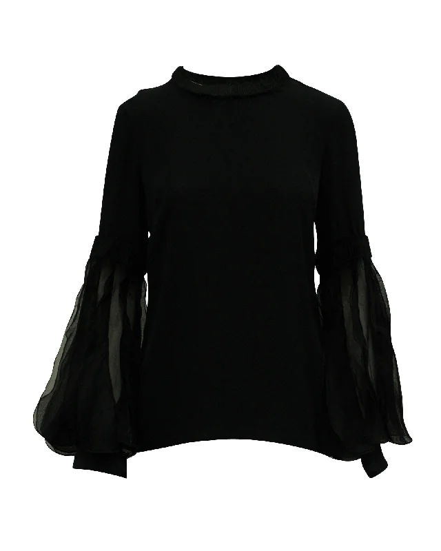 Andrew Gn Bell Sleeves Blouse in Black Silk