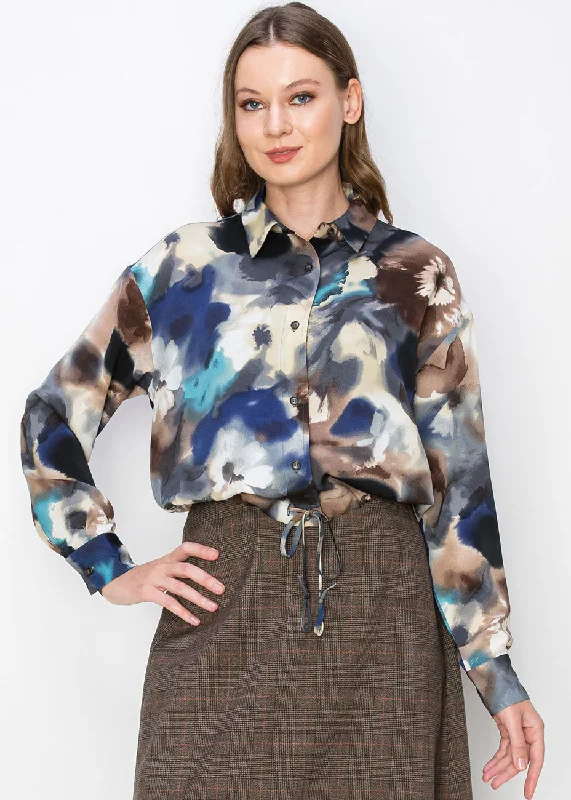 Blue Watercolor Floral Blouse