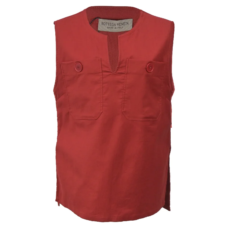 Bottega Veneta Pocket Detail Sleeveless Top in Red Cotton