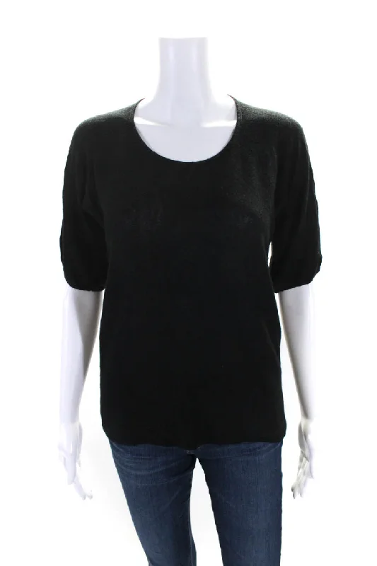 Bottega Veneta Womens Black Linen Crew Neck Short Sleeve Blouse Top