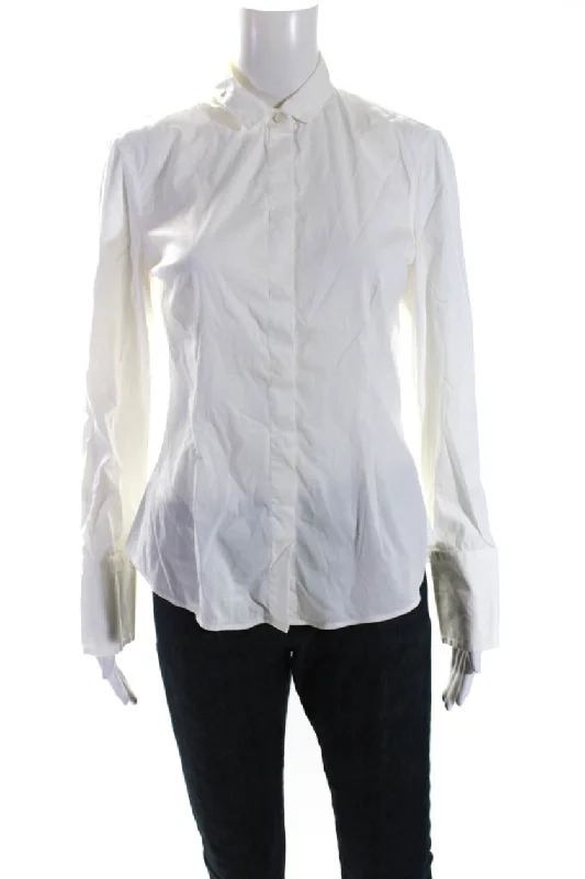 Brunello Cucinelli Womens Cotton Long Sleeve Button Collared Blouse White