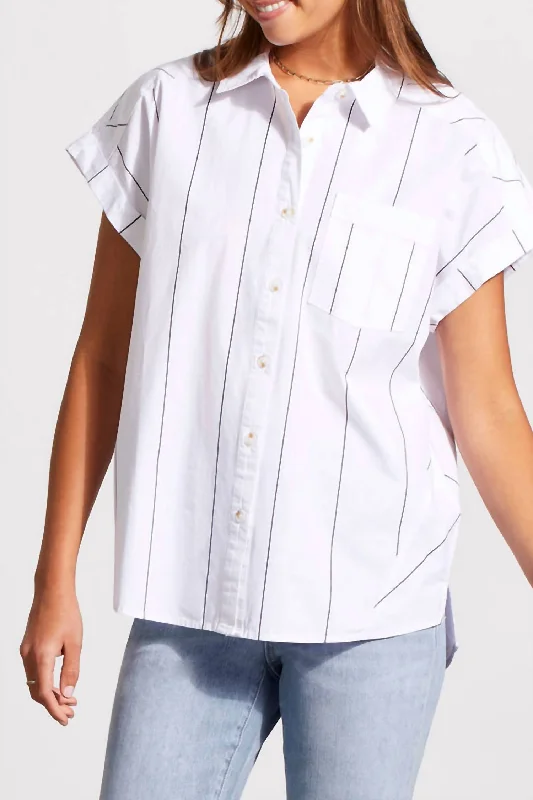 Cap Sleeve Button Down Shirt In White