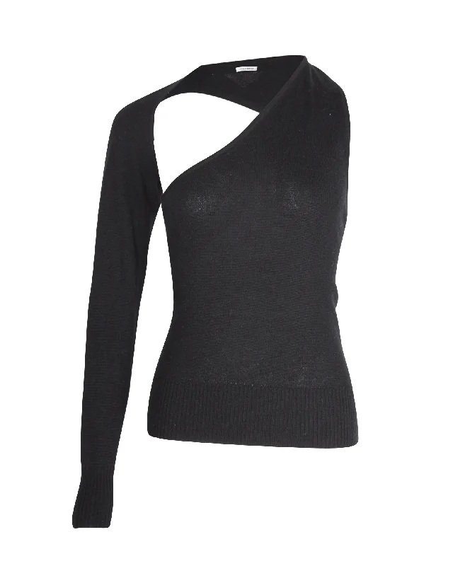 Christopher Esber One-Shoulder Knitted Top in Black Wool