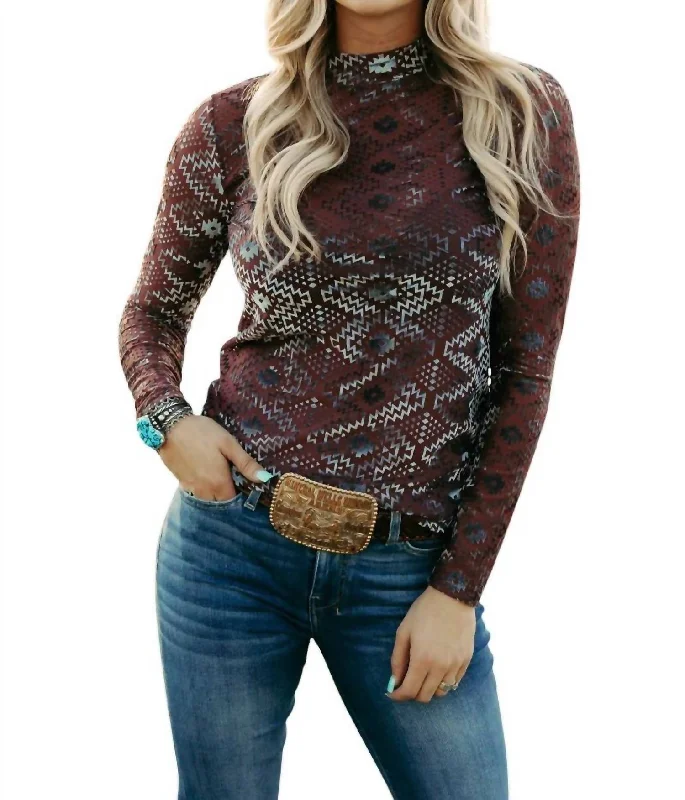 Cowgirl Sleigh All Day Long Sleeve Top In Wine