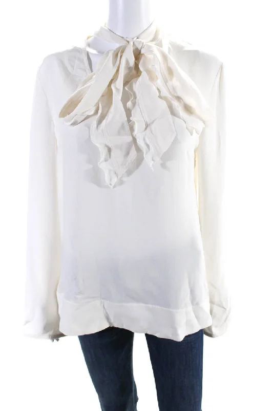 Derek Lam Womens Long Sleeve Collared V Neck Blouse White