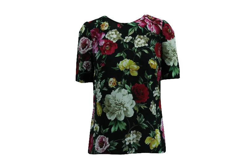 Dolce & Gabbana Floral Print Top in Black Viscose