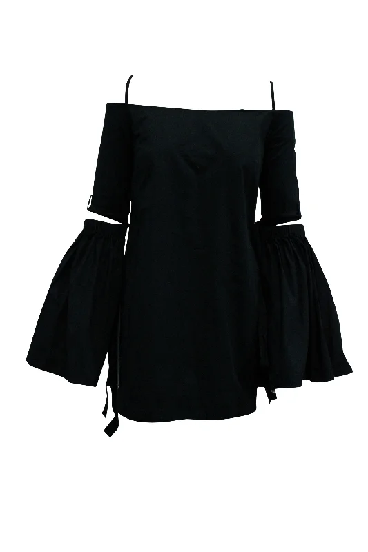 Ellery Cold-Shoulder Mini Dress in Black Cotton