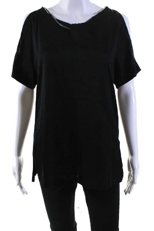 Fabiana Filippi Womens Knotted Crew Neck Beaded Top Tee Shirt Black