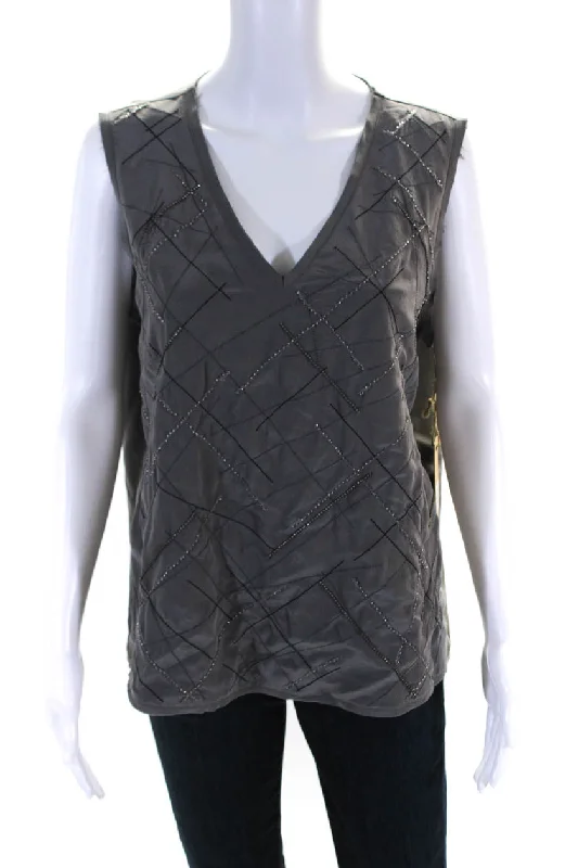 Go Silk Womens Charcoal Silk V-Neck Glitzy Tank Top